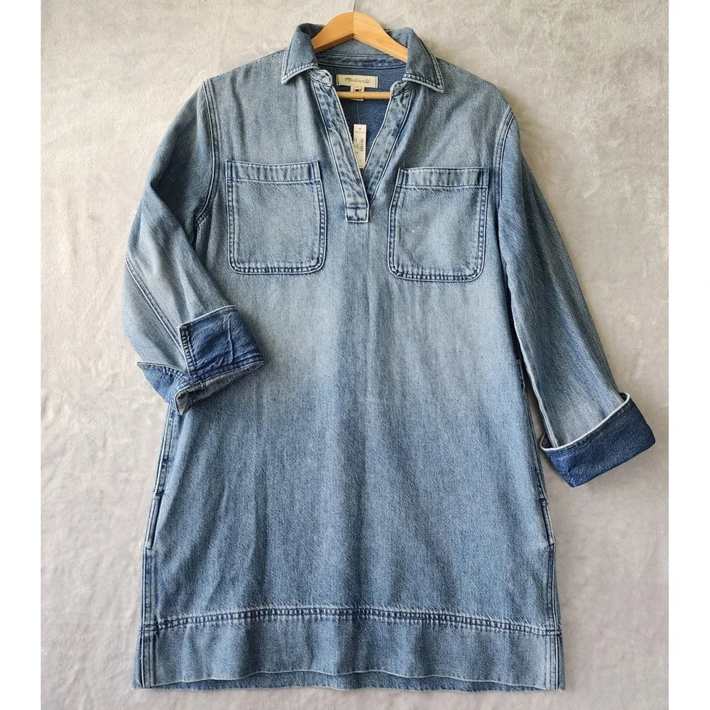 Madewell Denim Dress Womens Size Small Blue Relaxed Fit Pockets Popover Mini NWT